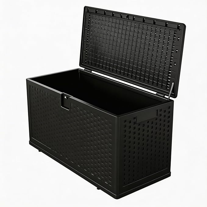 73 Gallon Outdoor Storage Box, Waterproof Resin Deck Box with Lockable Lid & Built in Handles, 270 LB Capacity, Weather Resistant Storage Bin for Patio Porch Garden Poolside, Black
