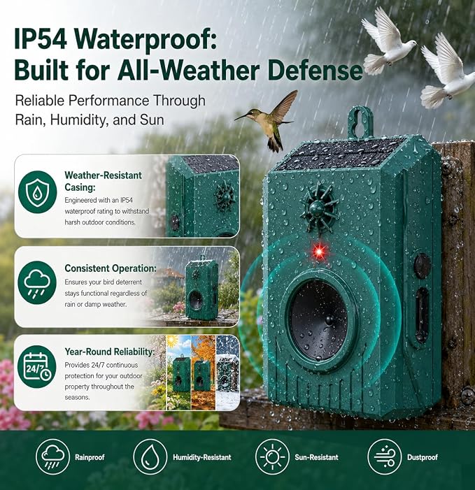 2Pack Solar Ultrasonic Bird Repellent Outdoor, Woodpecker Deterrent&Weatherproof Pigeon Bird Deterrents for Outside,Birds Repeller Scare Devices,Keep Birds Away Balcony,Yard,Farm,Orchard
