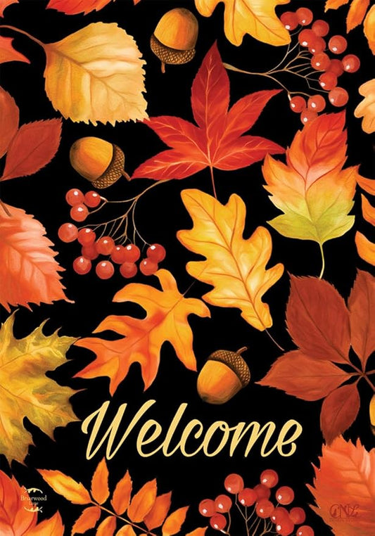Briarwood Lane Fall Leaves & Acorns Welcome House Flag