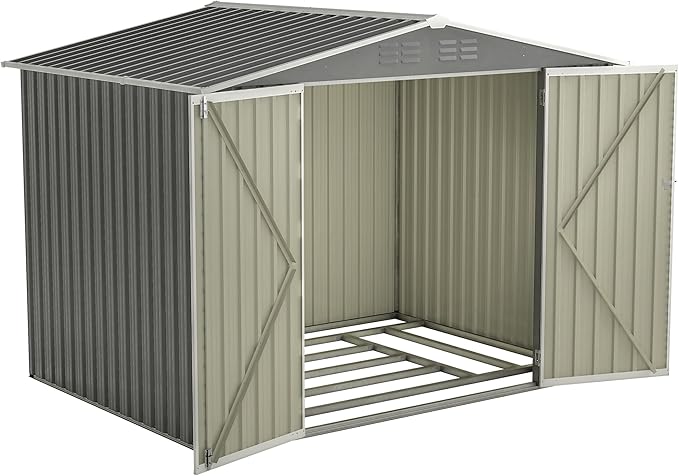 8X6 FT Outdoor Storage Shed with Hinged Door and Lockable Doors,All Weather Use Sheds w/Metal Foundation & High-Pitched Roof,for Garden,Backyard,Lawn,Tool,Grey