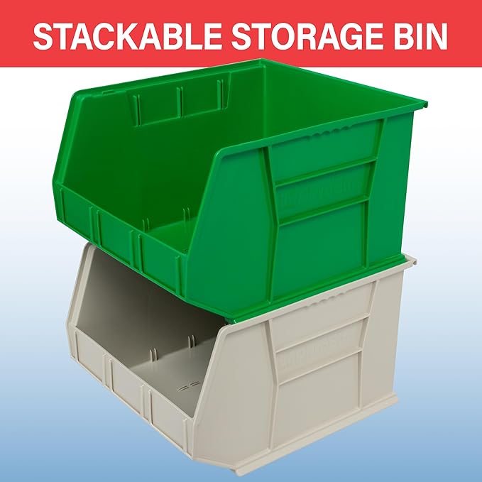 Akro-Mils 30270 AkroBins Plastic Storage Bins, Space-Saving Stackable Bins for Garage, Pantry, Craft Organization, 18" x 16" x 11", Green, 3-Pack