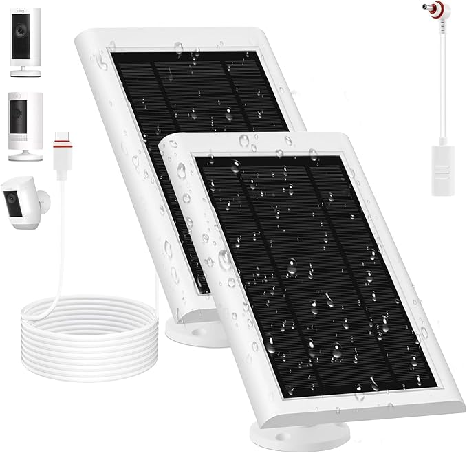 Solar Panel for Ring Camera(2nd Generation), 2 Pack 5W Solar Panel with 10FT/3M Long Cable for Stick Up & Pro Spotlight Cam Battery for Security Camera Dustproof Waterproof