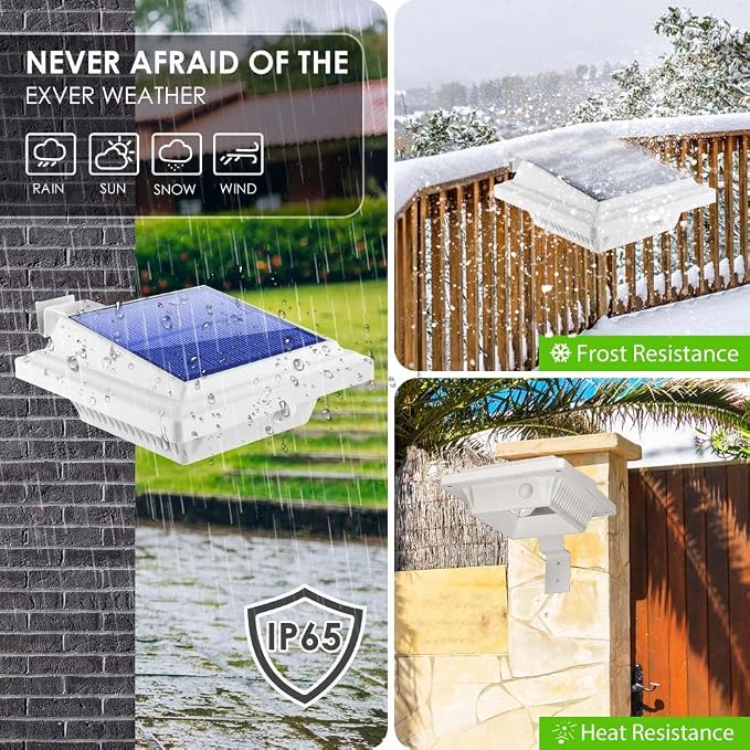 Solar Gutter Lights Outdoor, 40 LEDs Bright Solar Powered led Fence Light Deck Lights Waterproof for Wall, Deck, Fence, Stair, Step and Yard (White Shell, 4Pack, Warm White)