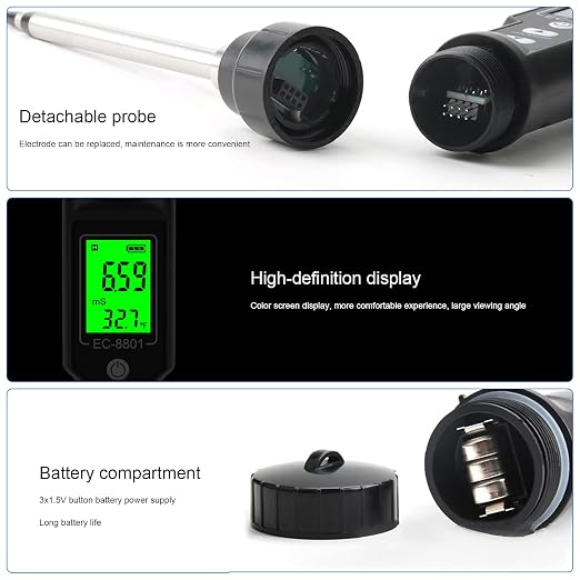 2 in 1 Soil Tester, Digital EC Temperature Meter with Detachable Probe, Portable Soil Meter for Greenhouse Horticultural Planting