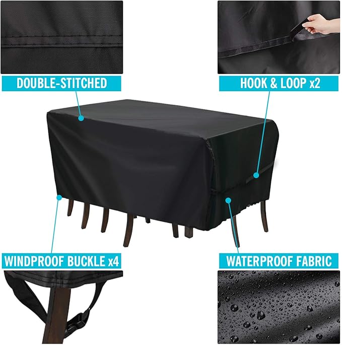 Velway Patio Table Cover Rectangle Waterproof Patio Furniture Cover for Outdoor Table and Chairs 84”Lx52”Wx29”H Oxford Tear-Resistant Wind Dust Proof Paito Furniture Covers
