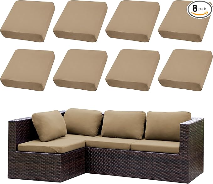 Outdoor Cushion Covers Set,8PCS Patio Furniture Couch Seat Slipcovers, Replacement for Sofa Sectional Chair(Cover，Only)