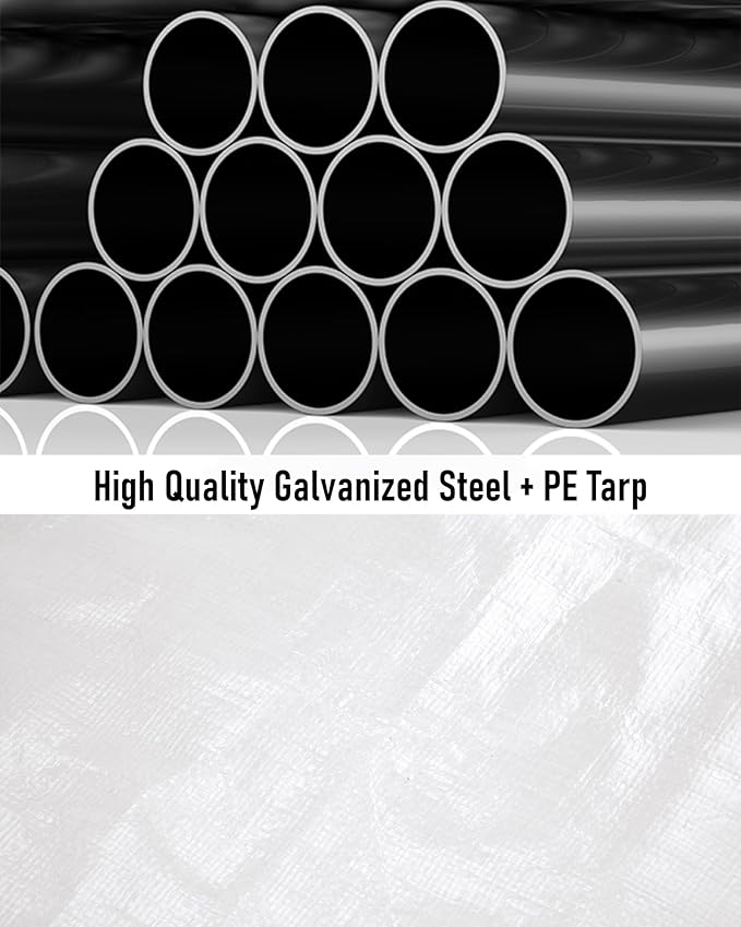 GarveeHome 12x20 ft Carport, 200g PE Tarp Car Port with Roll-Up Doors & 4 Windows, Reinforced Galvanized Steel Frame, for Full-Size Pickups, SUVs, Boats, Tractors, White