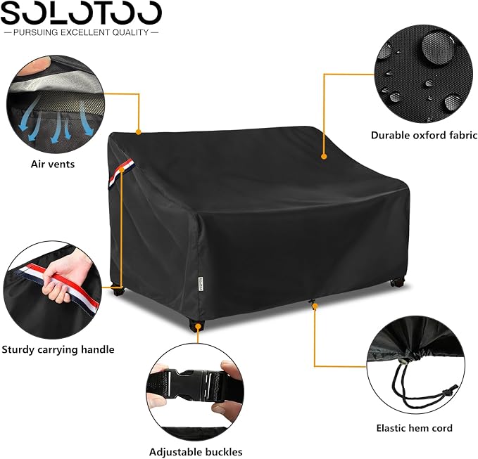 Outdoor Couch Cover Waterproof Heavy Duty Patio Furniture Covers, 79W x 38D x 35H Inches 3 Seater Outdoor Sofa Cover (Black)