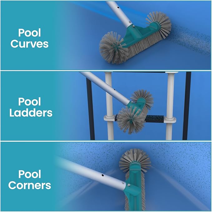 POOLWHALE 12.5” Pool Brush Head with Round Ends, Plastic Pool Brushes for Cleaning Above Ground Pool Walls, Stairs & Corners, Safe for Vinyl Liner(No Pole)
