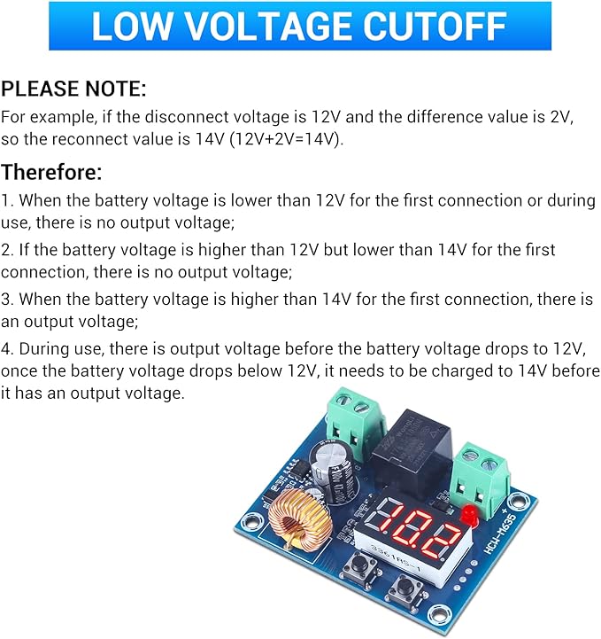 2 PCS Digital Low Voltage Protector, ICSTATION DC 12-36V 20A Low Voltage Cutoff Disconnect Switch Over-Discharge Protection Module for Lead Acid Lithium Battery Solar Panel Lighting System