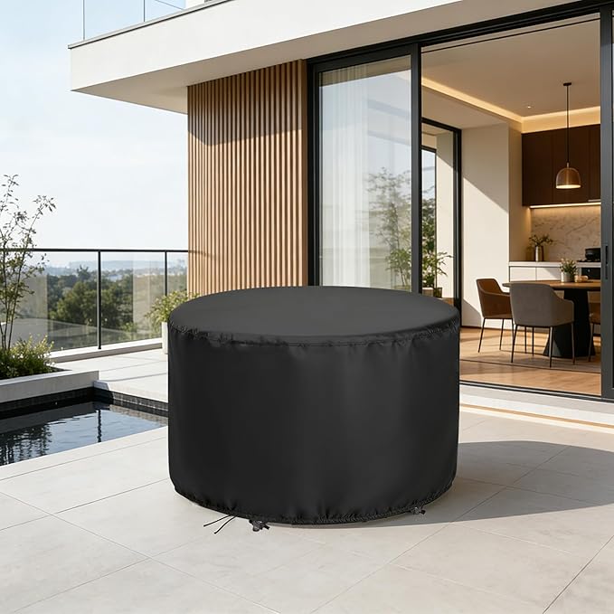 Round Patio Bar Height Table and Chair Cover 73 Inch, Outdoor Round Tall High Patio Table Cover for Patio Furniture - 73 X 43 Inch