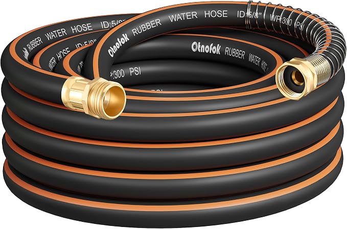 Heavy Duty Garden Hose 30 ft x 5/8", 5-Layer Hybrid Rubber Water Hose with 3/4" Swivel Brass Male to Female Fittings, 1000 PSI Burst, No-kink for Lawn, Backyard, Black & Orange