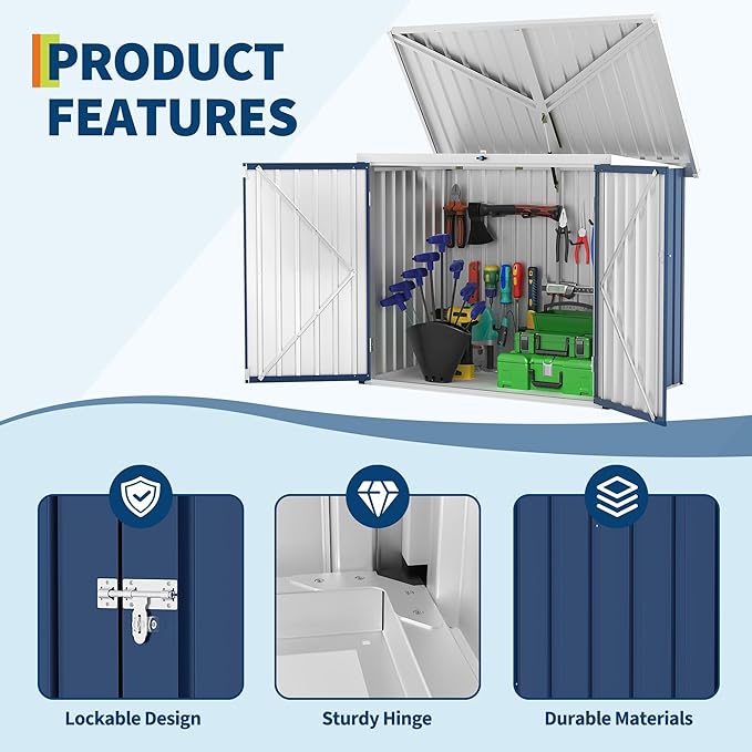 Outdoor Trash Can Storage Box with Lock Latch & Sloped Roof, Outdoor Storage Shed with Galvanized Steel Trash Bin Enclosure for Backyard, Patio & Garden Tool Organization (69.29” x 39.37” x 54.72”)