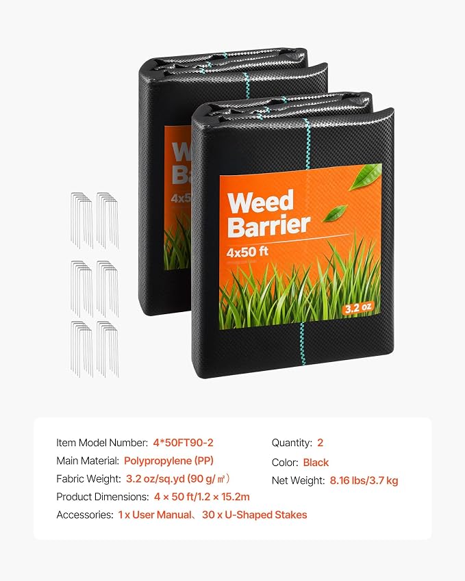 VEVOR 4x100FT 3.2oz Weed Barrier Fabric Heavy Duty, Landscape Fabric, Weed Blocker Fabric, Garden Weed Mat Lawn Fabric, Weed Control Fabric, Driveway Fabric, Ground Cover, Woven Landscape Cloth, Black