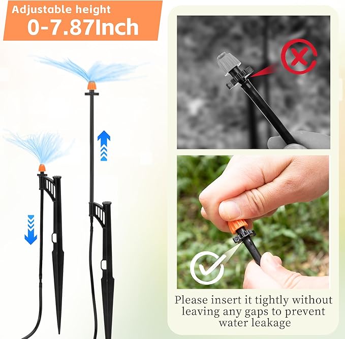 12 Sets 90/180/360° Irrigation Micro Sprinkler Heads with Stake,Drip Sprinkler Heads with 1/4" Irrigation Tubing on Riser Stake,Drip Spray Emitters Sprinkler Stake Assembly for Garden Water System