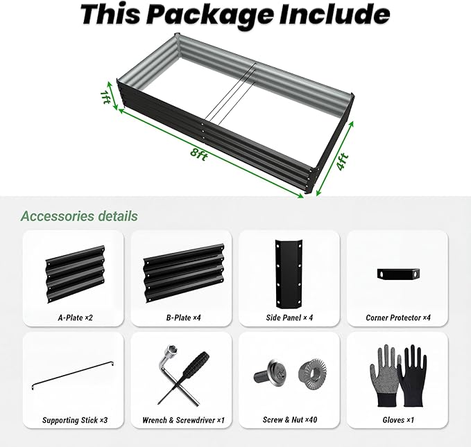 2Packs 8x4x1 FT Raised Garden Beds Outdoor, Planter Raised Beds for Gardening, Vegetables, Flowers, Metal Garden Box, Deep Plant Flower pots Outdoor (Black)
