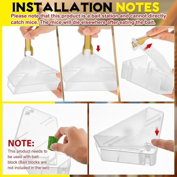 Qualirey 2 Pcs Mice Station with Key Triangle Mouse Station Lockable Reusable Bait Box, Enclosed Design for Indoor and Outdoor Use, Suitable for Small Mice (Translucent)