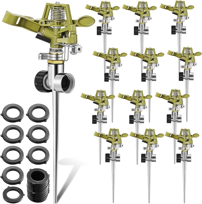 Chengu 8 Set Zinc Alloy Water Sprinklers for Lawns Yard Sprinklers Heavy Duty Sprinkler Heads Adjustable 360 Degree Watering Impact Sprinklers Pulsating Garden Sprinklers for Large Area Irrigation