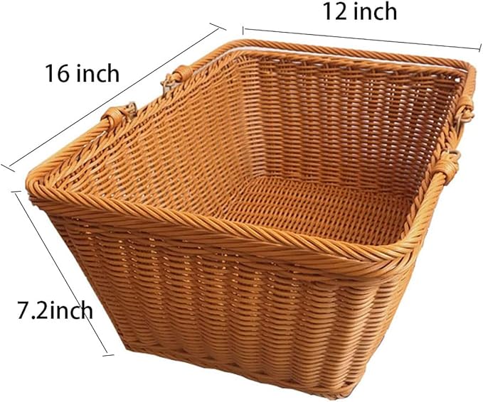 ANRUIDE 15.8"Poly Wicker storage Baskets,Handmade Woven Basket Harvest Basket Wicker Storage Basket for Picnic, Easter, Organizing, Gathering Vegetables(15.8" x 11.8") Brown