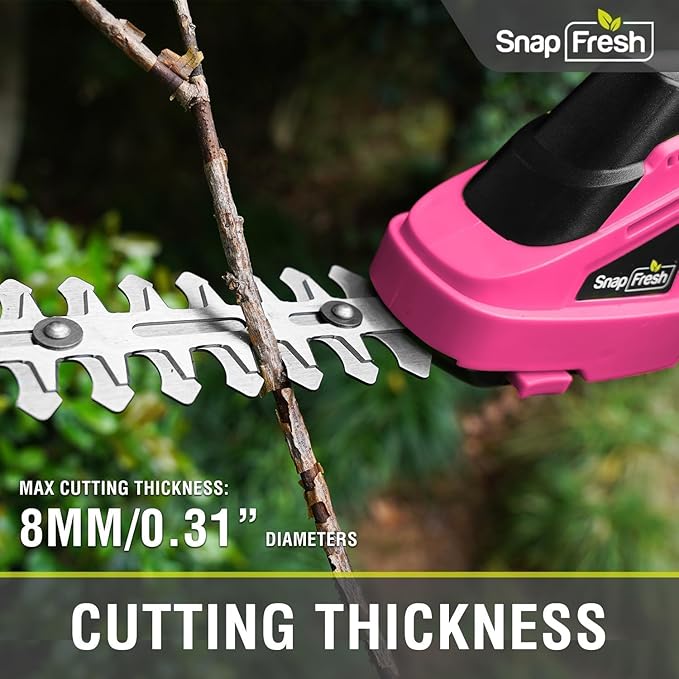 SnapFresh Cordless Hedge Trimmer & Grass Shears, 7.2V 2-in-1 Handheld Electric Bush Trimmer, Lightweight & Low-Noise, Rechargeable Lithium-Ion Battery with Type-C Cable Included (Pink)