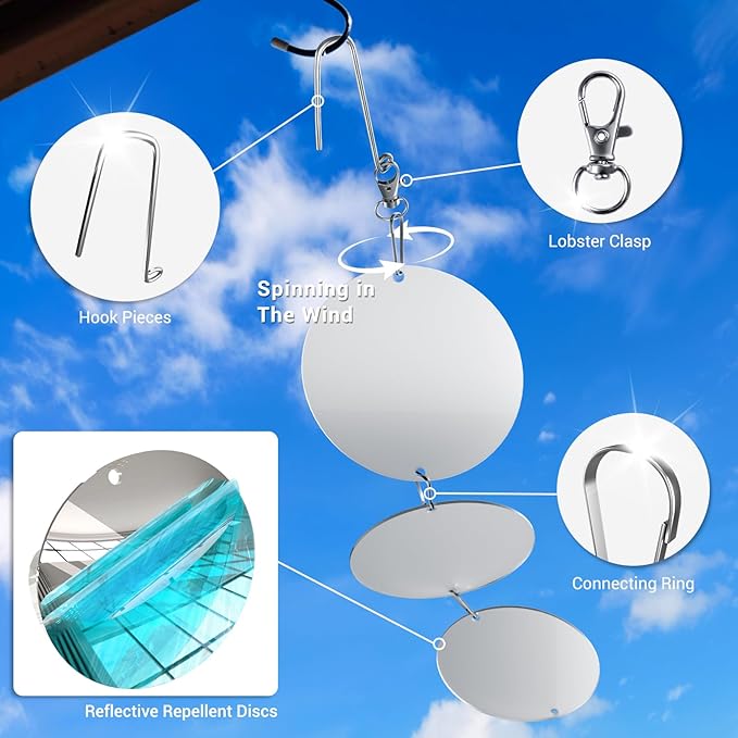 Reflective Bird Scare Discs Set, 24 PCS Large Double-Sided Bird Scare Device for Outside, Bird Reflectors to Keep Birds, Woodpeckers, Pigeons Away from House, Outdoor Garden, Patio and Yard