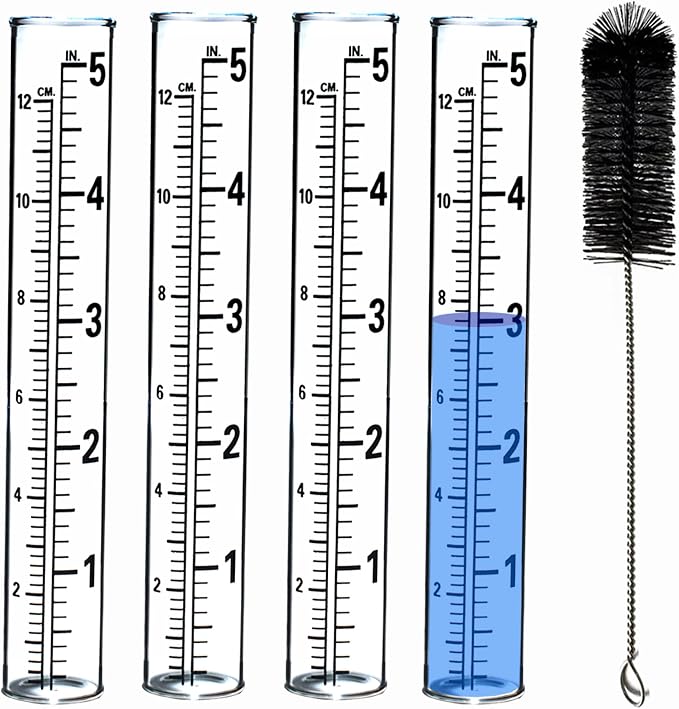 YZDTECH Plastic rain Gauge Replacement Tube, 5'' Capacity rain gauges Replacement Tubes Plastic for Yard Garden Outdoor Home, with Tube Brush, Best Rated