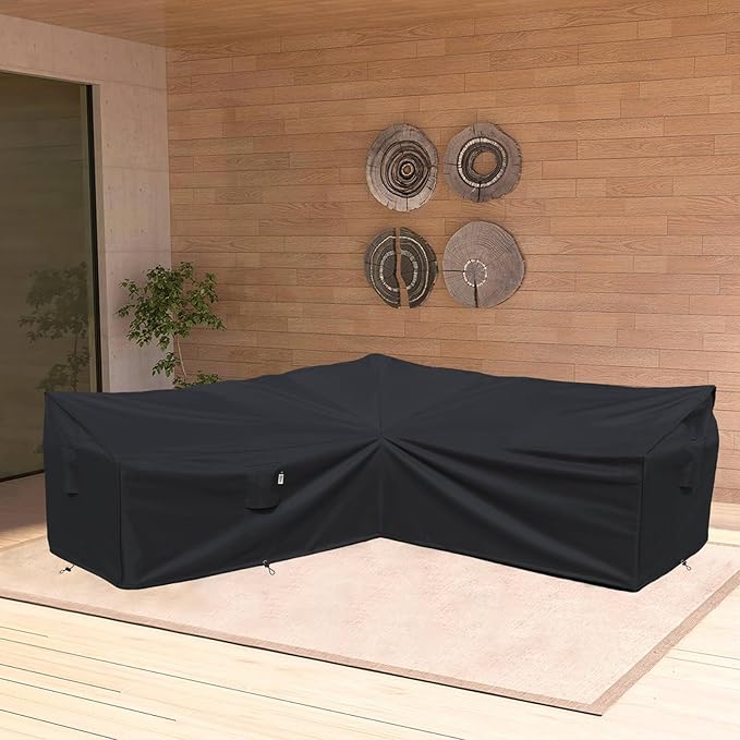 Heavy Duty Outdoor Sectional Sofa Cover, 100"x100" Waterproof 600D Patio Sectional Couch Covers, Lawn Patio Furniture Protector(Midnight Black, V-Shaped-100 x100)