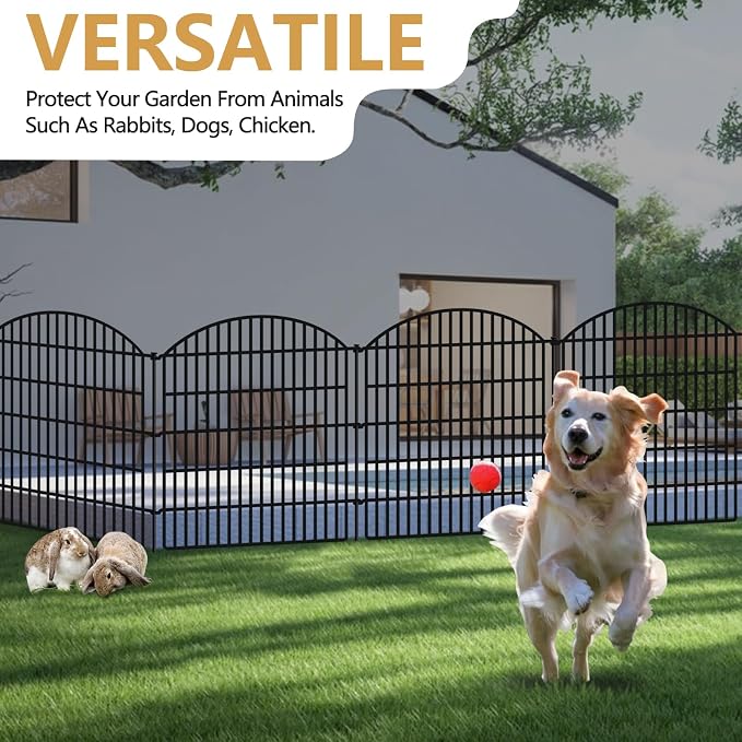 GILPWA 5 Panels Decorative Garden Fence 33in (H) x 12ft (L), Rustproof Metal No Dig Fencing Animal Barrier Border for Dog Rabbit, Flower Edging for Yard & Patio Outdoor Landscape