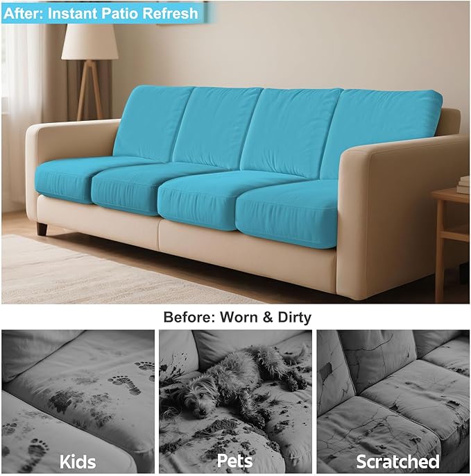 pickyNproud 8Pcs Patio Cushion Covers Stretch Outdoor Couch Cushions Slipcovers Replacement Washable Furniture Protector with Elastic Bottom Sofa Chair Seat Cover, Teal Blue