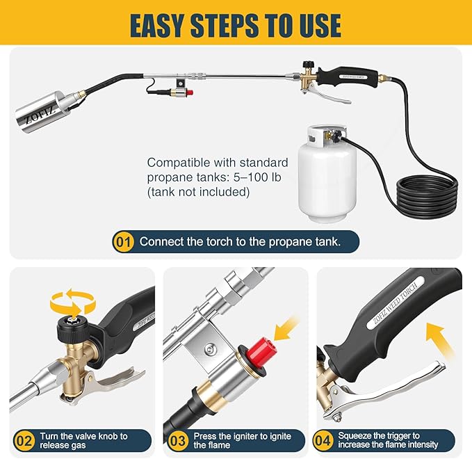 Propane Torch Weed Burner Kit,Heavy Duty Blow Torch with Storage Bag, Flamethrower with Turbo Trigger and 10 FT Hose for Weeding,Roofing, Melting Ice Snow,Road Marking (33IN)