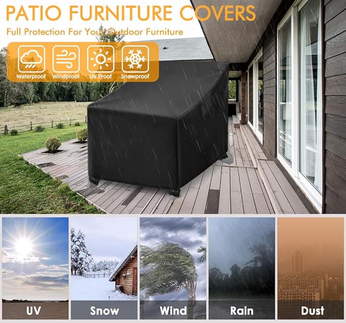 WLEAFJ Adirondack Chair Covers - Waterproof Heavy Duty, Patio Rocking Chair Covers for Outdoor Furniture, Black - 2 Pack - 32" W x 34" D x 36" H