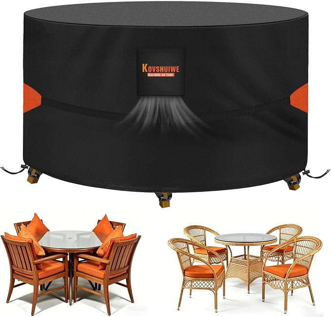 Round Patio Table Cover 84" DIAx28 H, 600D Waterproof Furniture Cover | 84 Inch Round Cover Heavy Duty Tear Resistant, Lawn Furniture Set Covers Large for Outside Dining Table and Chairs Seating