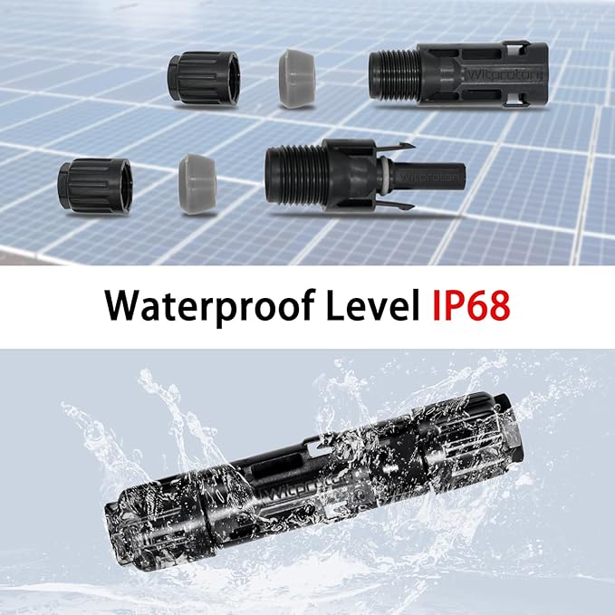 8AWG Solar Connectors IP68 Waterproof 1500V 70A Solid Tinned Copper Terminal Black 5 Pairs for Solar PV Panel Cable(10mm²)