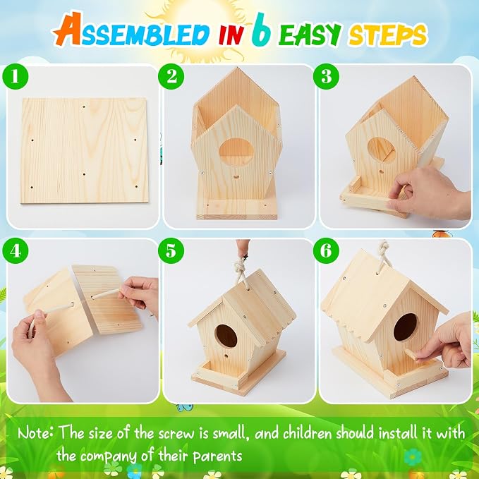 Juexica 2 Pack DIY Birdhouse Kits for Kids Ages 6+ Build and Paint Wooden Bird House Arts and Craft Project with Paint Strips Brushes for Boy Girl Adult Classroom Indoor Outdoor Crafts (Rotundity)