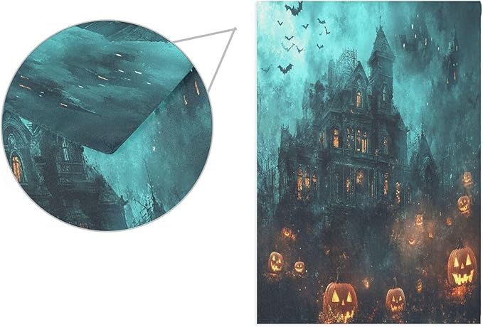 Halloween Spooky Castle House Flag 28x40 Inch Double Sided Outside Witch Bat Pumpkin Lantern Seasonal Yard Outdoor Flag Banner for Garden Lawn Patio Holiday Decorations