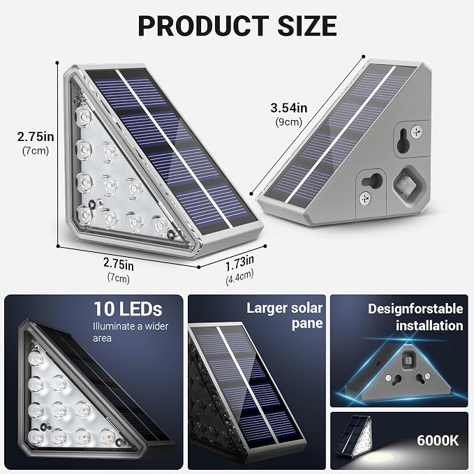 NIORSUN Outdoor Step Lights, 8 Pack Solar Stair Lights Outdoor Waterproof IP67 Auto On Off, Solar Lights for Steps,Stair,Patio,Yard,Porch,Front Door,Sidewalk,Deck Decor,Cool White