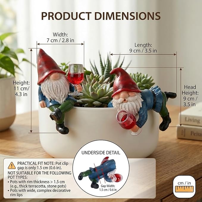 LCCCK Mini Garden Gnomes Set of 2 Resin Gnome Figurines with Dangling Legs Outdoor Gnomes Decorations for Yard Flower Pot Hanger Whimsical Gnome Decor for Home Patio Fairy Statues Accessories
