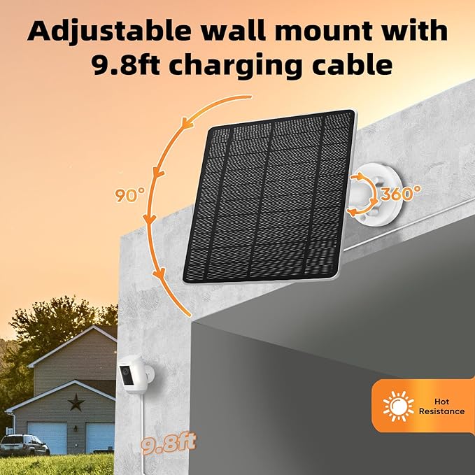 Solar Panel Compatible Camera Type C USB Port, with 9.8ft Cable, for Spotlight Cam Plus/Pro (Battery) Stick Up Cam/Pro Spotlight Cam Battery, IP66 Waterproof -2Pack