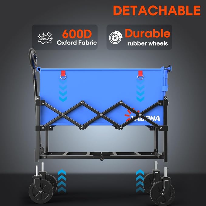 Yozoia 360LBS Heavy-Duty Wagons Carts Foldable 120L Collapsible Wagon Cart with Wheels and Tailgate, Folding Utility Wagon Carts for Groceries, Outdoor Camping, Shopping, Beach, Garden