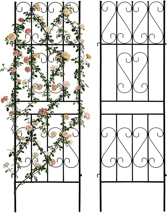 Thealyn 2 Pack Metal Garden Trellis for Climbing Plants Outdoor, 6.7ft x1.7ft Decorative Trellis Wall, Multi-Purpose Support for Roses,Vines,Tomatoes,Cucumbers & Raised Garden Beds