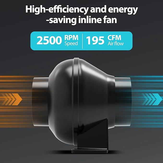 Toolazy 4 Inch Inline Fan with Speed Controller – ETL Listed, 195 CFM Quiet Duct Ventilation Fan for Grow Tent, Hydroponics, Greenhouse,Bathroom, Basement, HVAC – Black