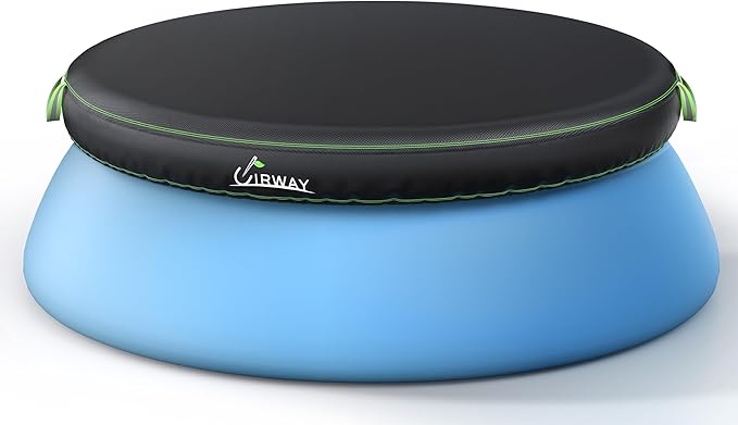 UIRWAY 6FT Round Pool Cover, Inflatable Pool Covers for Above Ground Pools with Elastic Cord - Snug Fit & Easy Set, Outdoor Swimming Pool Cover with 2 Reflective Strip Handles, Black