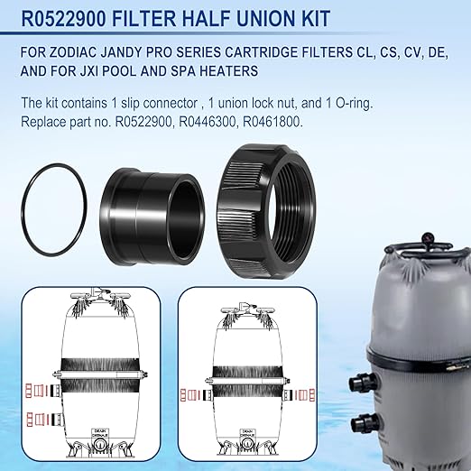 R0522900 Half Union Fitting with O-Ring Replacement Parts Fit for Zodiac Jandy Pro Series Cartridge Filters CL, CS, CV, DE, and for Jandy JXI Pool and Spa Heaters