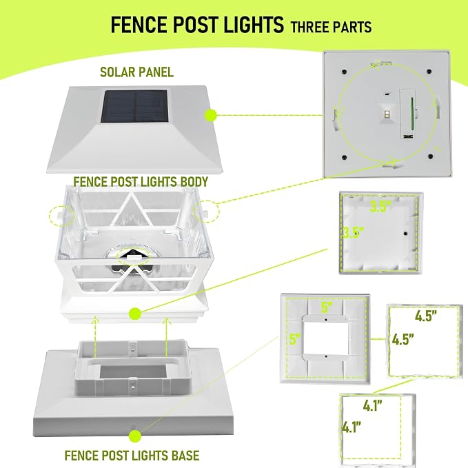 TW SHINE 4 Pack Solar Outdoor Fence Post Lights, 2 Modes Post Cap Lights Waterproof Warm White/Cool White for Yard, Garden, Porch, Patio Decor, for 4x4 5x5 6x6 Wood Posts, White