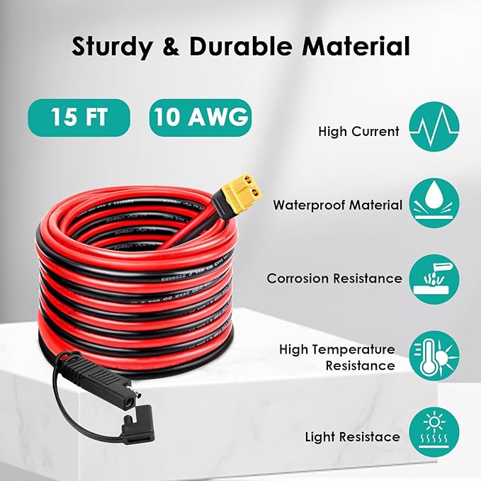 MOOKEERF 10AWG SAE to XT60 Connector Extension Cable 15FT, XT60 Female to SAE Cable With Polarity Reverse Adapter for Portable Power Station Solar Panel Generator