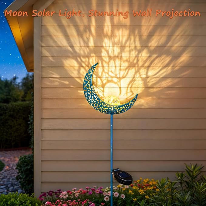 Homeimpro Moon Solar Garden Lights Outdoor Stakes, Waterproof Crackle Glass Metal Yard Lights for Lawn, Patio Accessories, Backyard Decor, Birthday Gifts for Mom