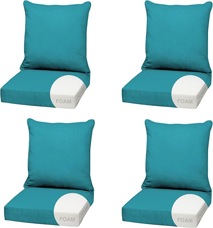 Arden Outdoor Foam Deep Seat Cushion (4-Pack), 22x24, Premium High-Density Foam, Never Flattens, Weather-Proof for Patio Chair Sofa Couch, Lake Blue Leala