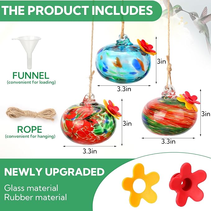 6PCS Hummingbird Feeders for Outdoors - Glass Leak Proof Bird Feeders for Garden & Backyard Decor, Multicolor, for Women & Moms