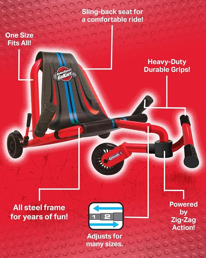 Go Kart, Swing Side-to-Side for Amazing Ride, Powered by Zig-Zag Motion, Rides on Any Hard Surface (Indoors and Outdoors)