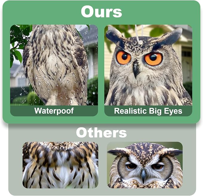 5PCS Hanging Effective Fake Owl Control Device Dual-Side Outdoors Owl with Reflective Tape for Patio Yard Outdoor Front Porch Backyard Windows